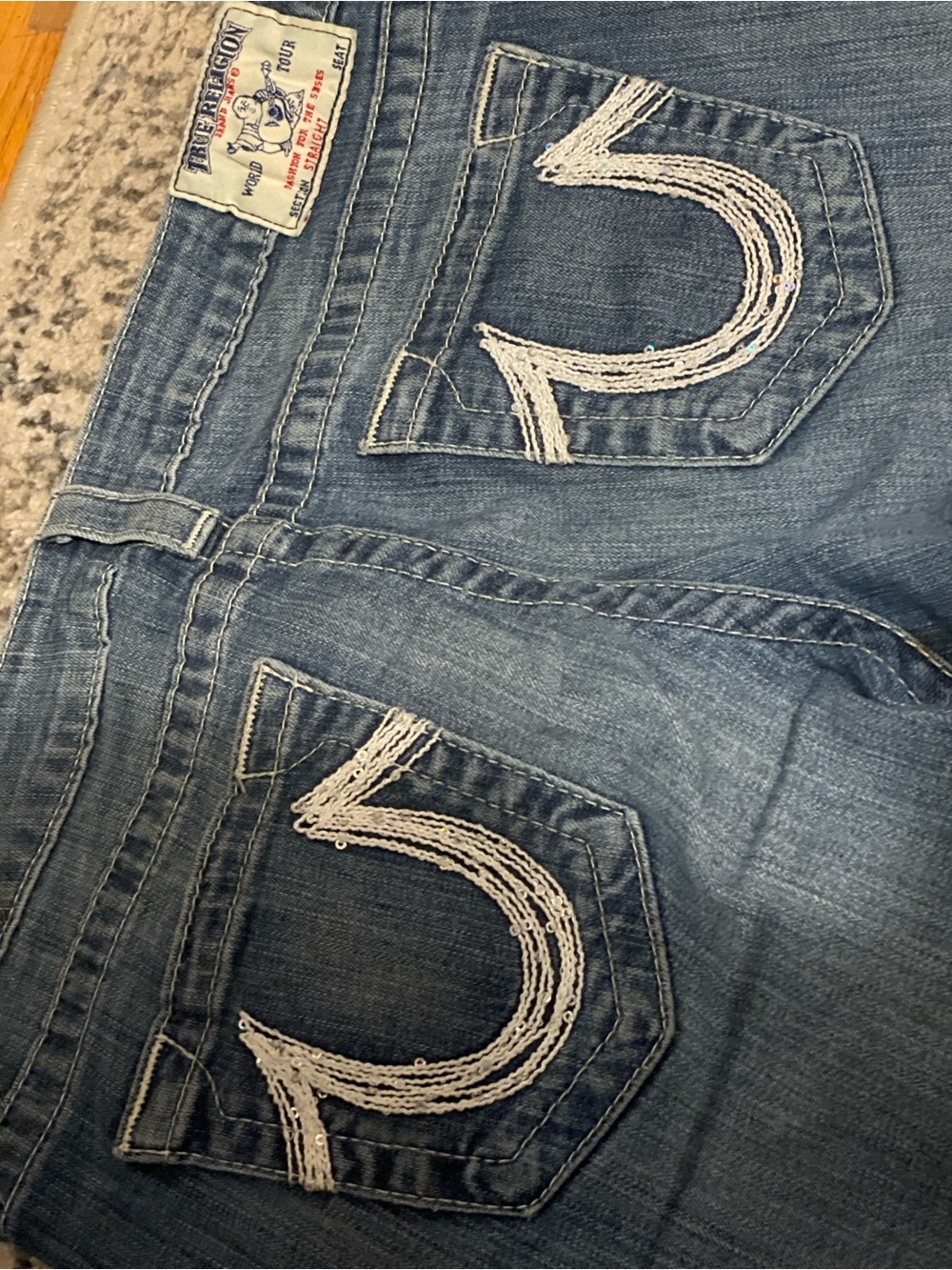True religion straight leg low rise bedazzled jeans